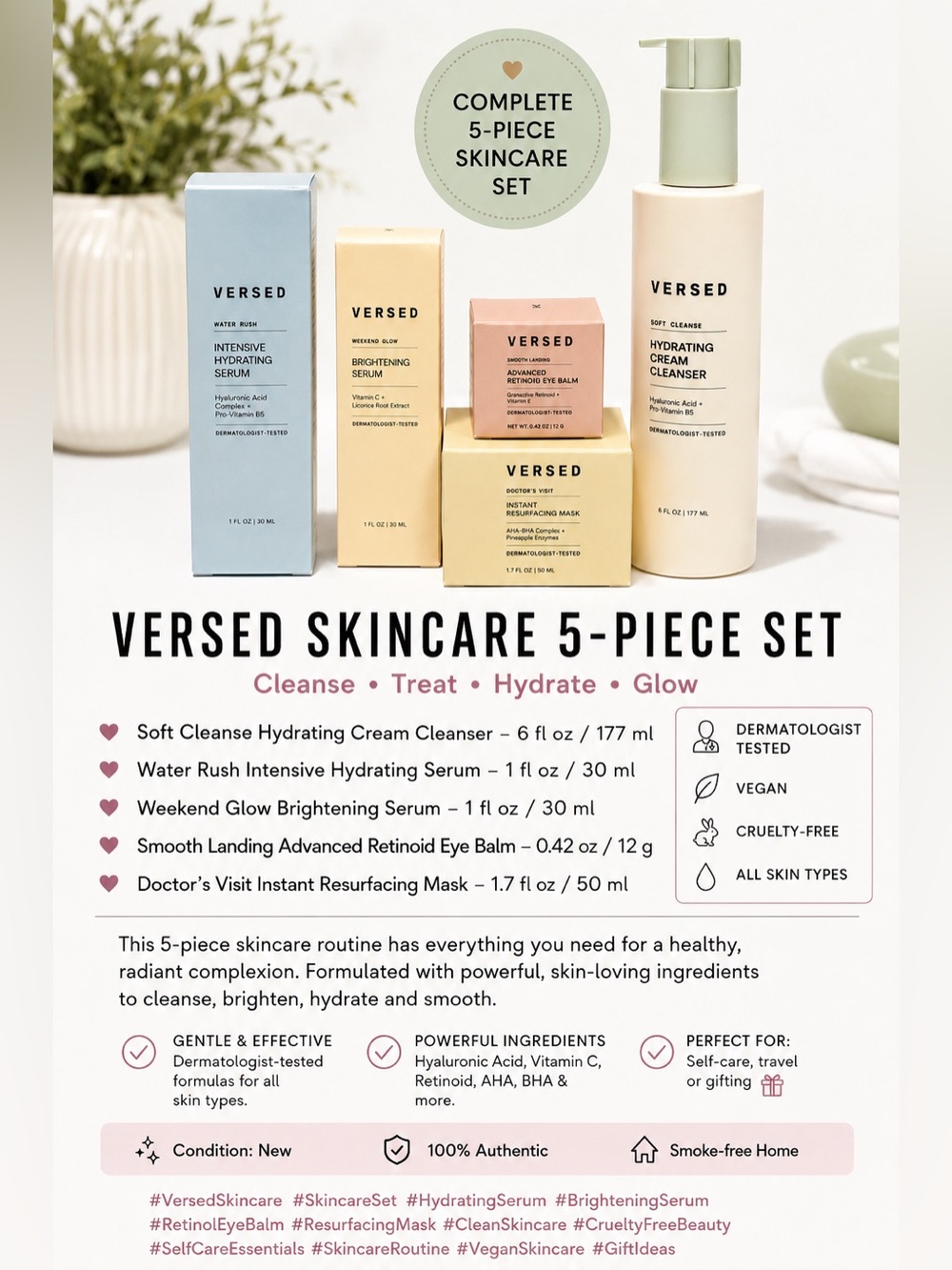 NEW Versed Cleanser & Skincare Set Over $100 Value